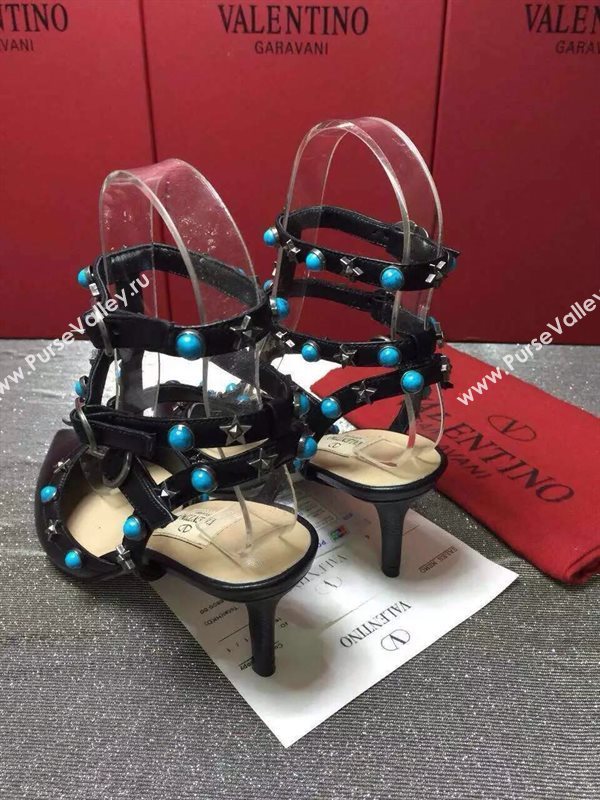 Valentino calfskin black sandals stud heels shoes 3975