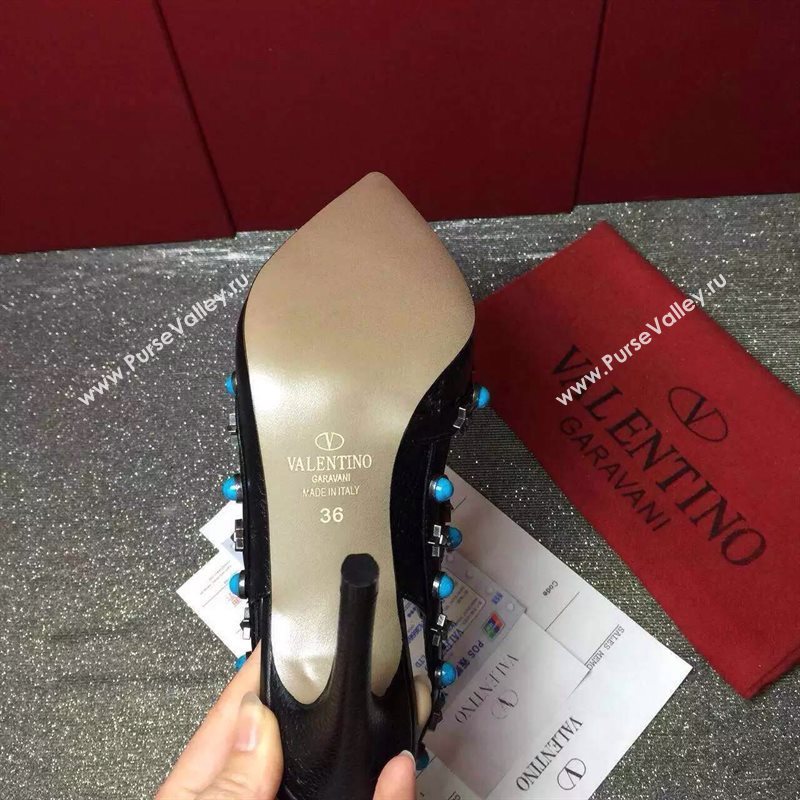 Valentino black calfskin sandals stud heels shoes 3976