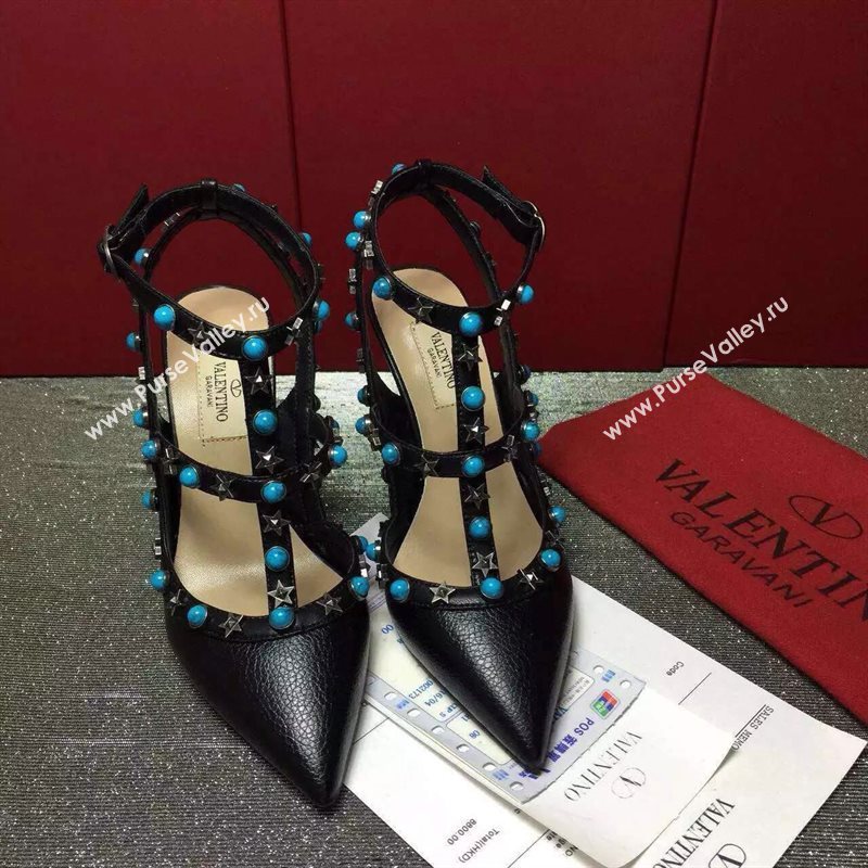 Valentino black calfskin sandals stud heels shoes 3976