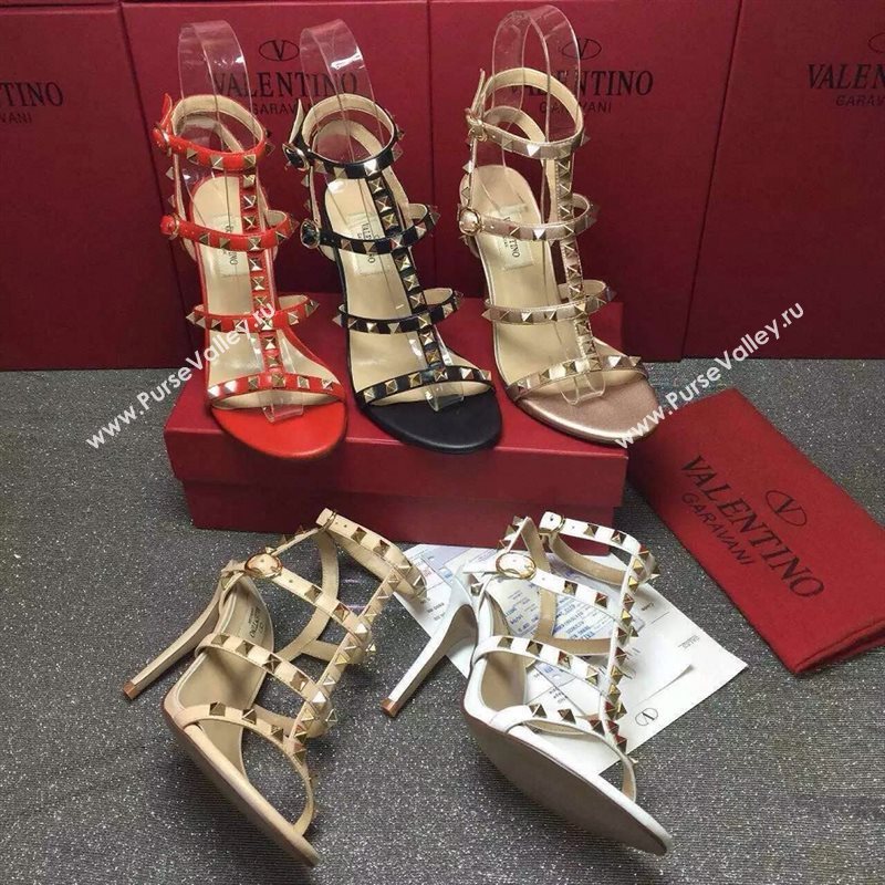 Valentino smooth calfskin sandals stud heels shoes 3977