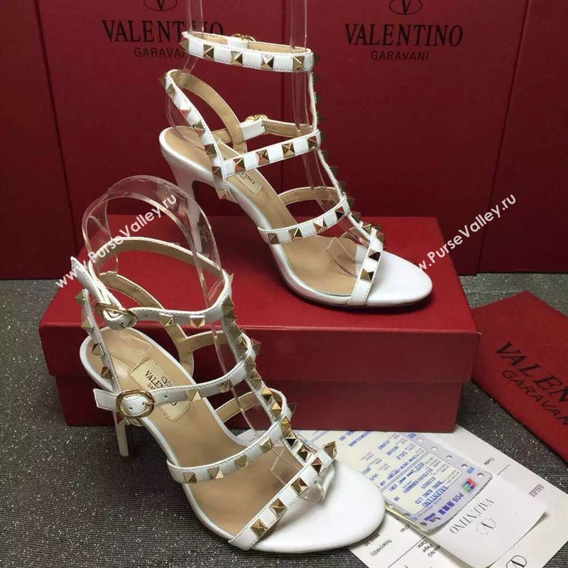 Valentino smooth calfskin sandals stud heels shoes 3977