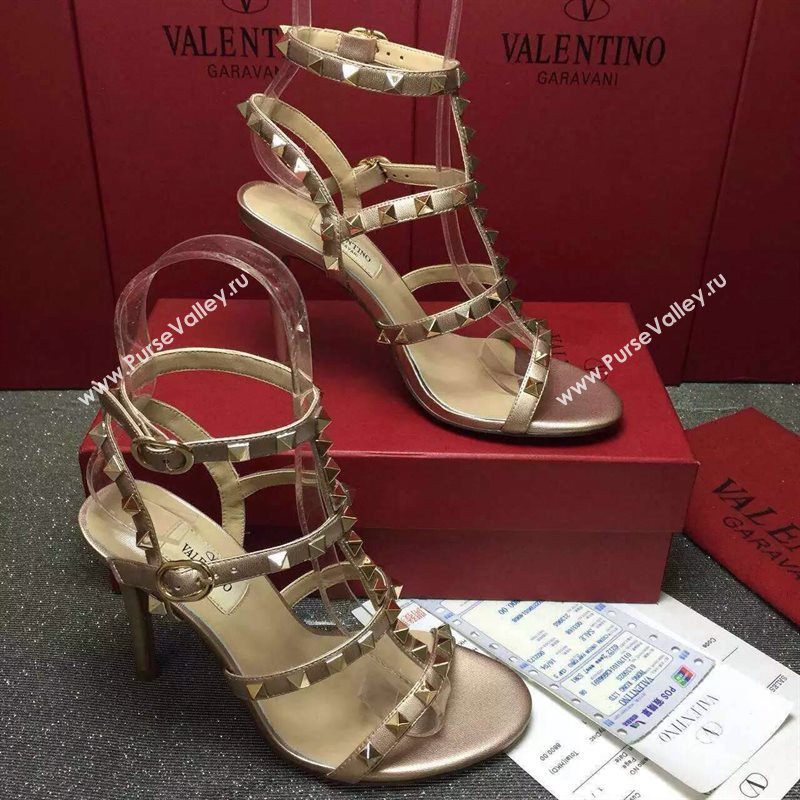 Valentino smooth calfskin sandals stud heels shoes 3977