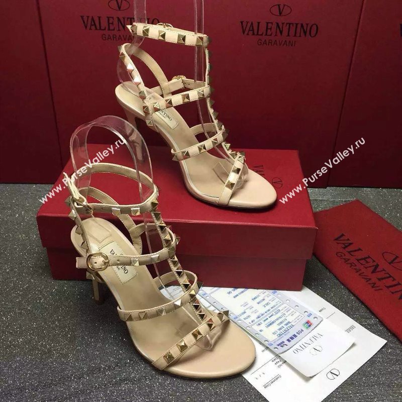 Valentino smooth calfskin sandals stud heels shoes 3977