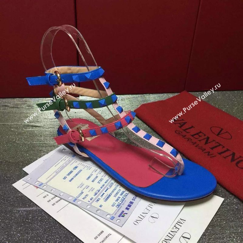 Valentino sandals flats stud tri-color shoes 3978