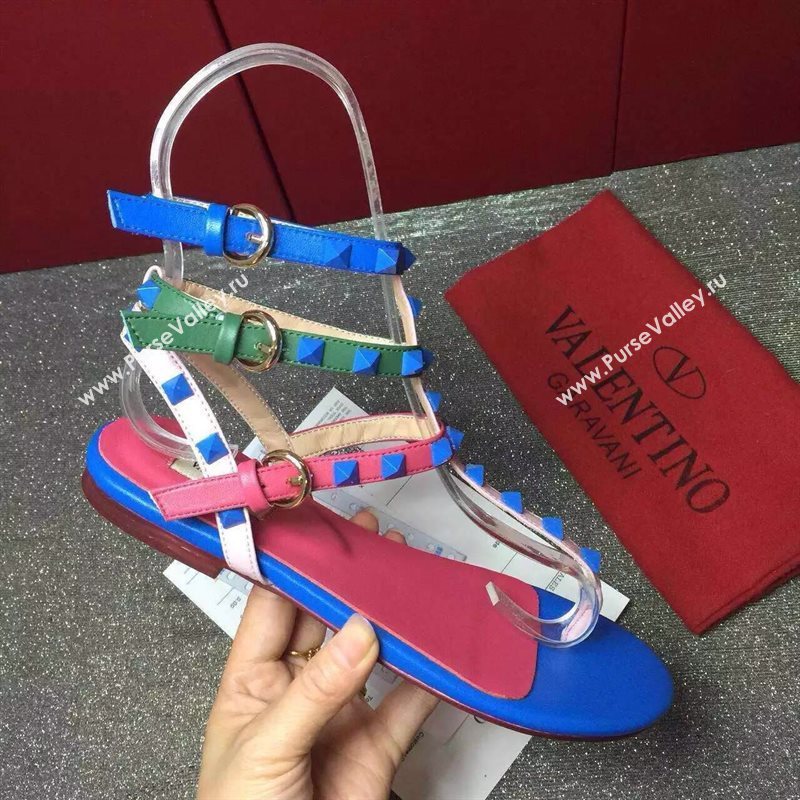 Valentino sandals flats stud tri-color shoes 3978