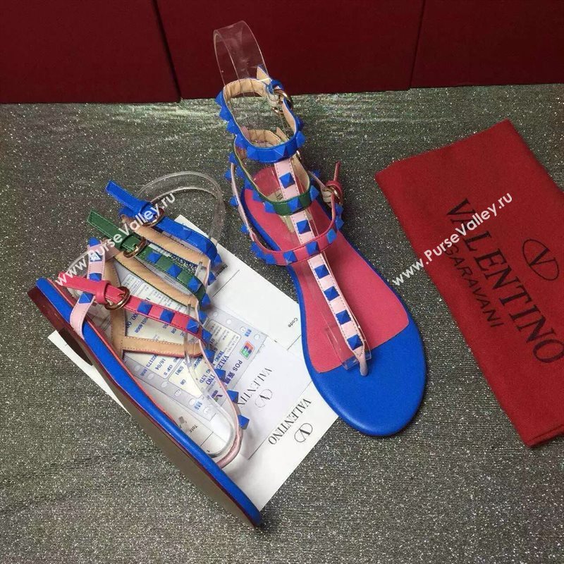 Valentino sandals flats stud tri-color shoes 3978