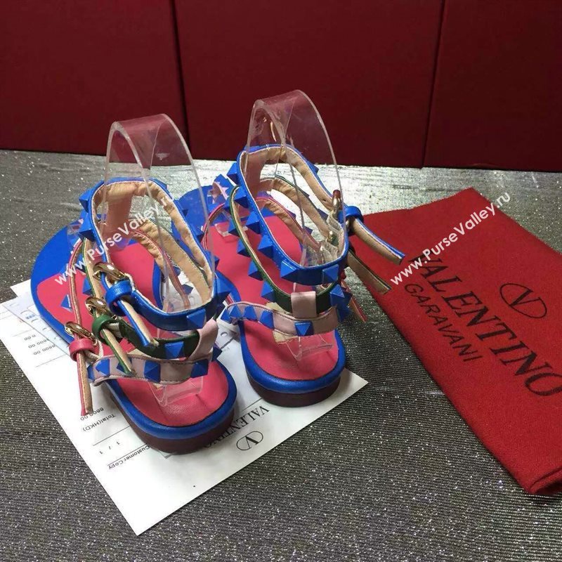 Valentino sandals flats stud tri-color shoes 3978