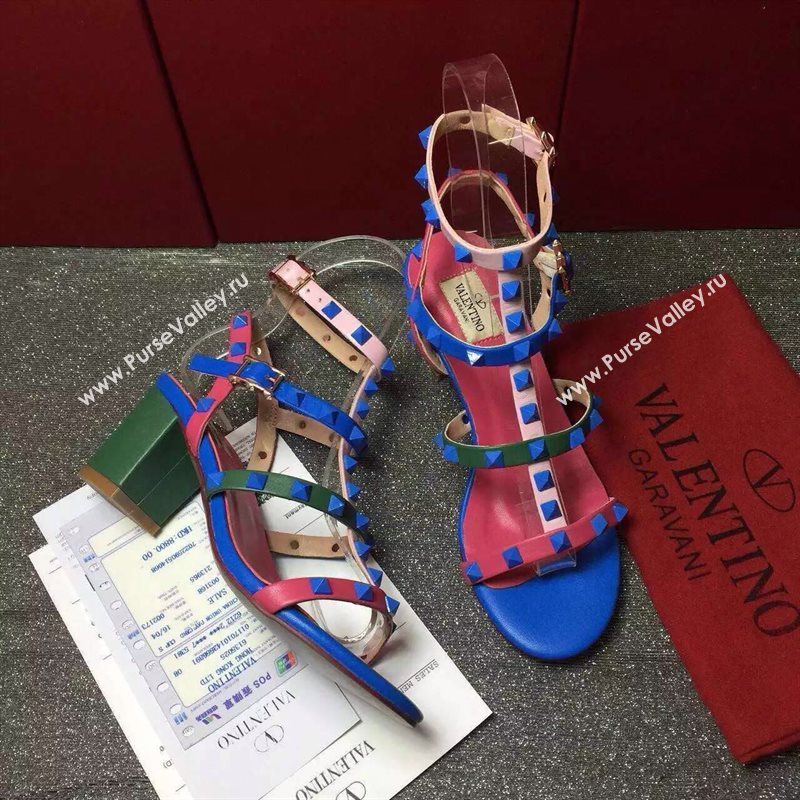 Valentino tri-color sandals stud heels shoes 3979