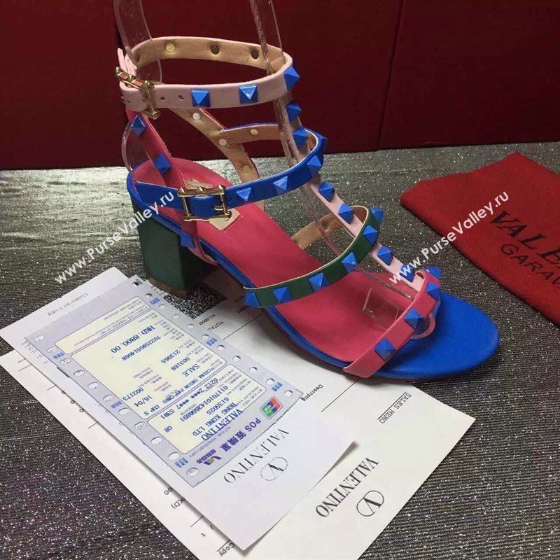 Valentino tri-color sandals stud heels shoes 3979