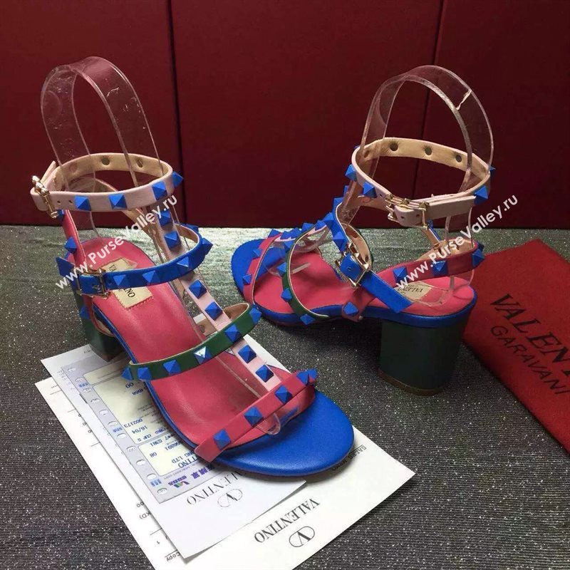 Valentino tri-color sandals stud heels shoes 3979