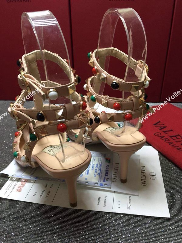 Valentino smooth calfskin sandals stud heels shoes 3983