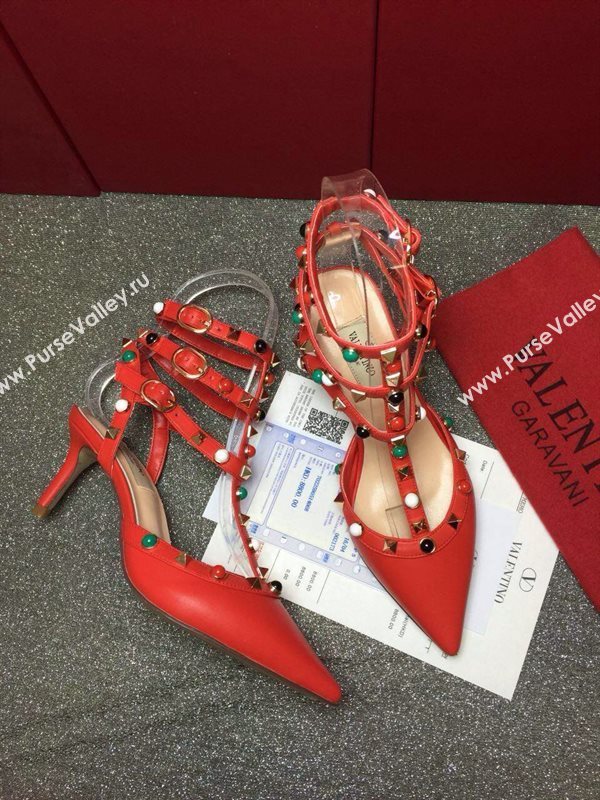 Valentino smooth calfskin sandals stud heels shoes 3983