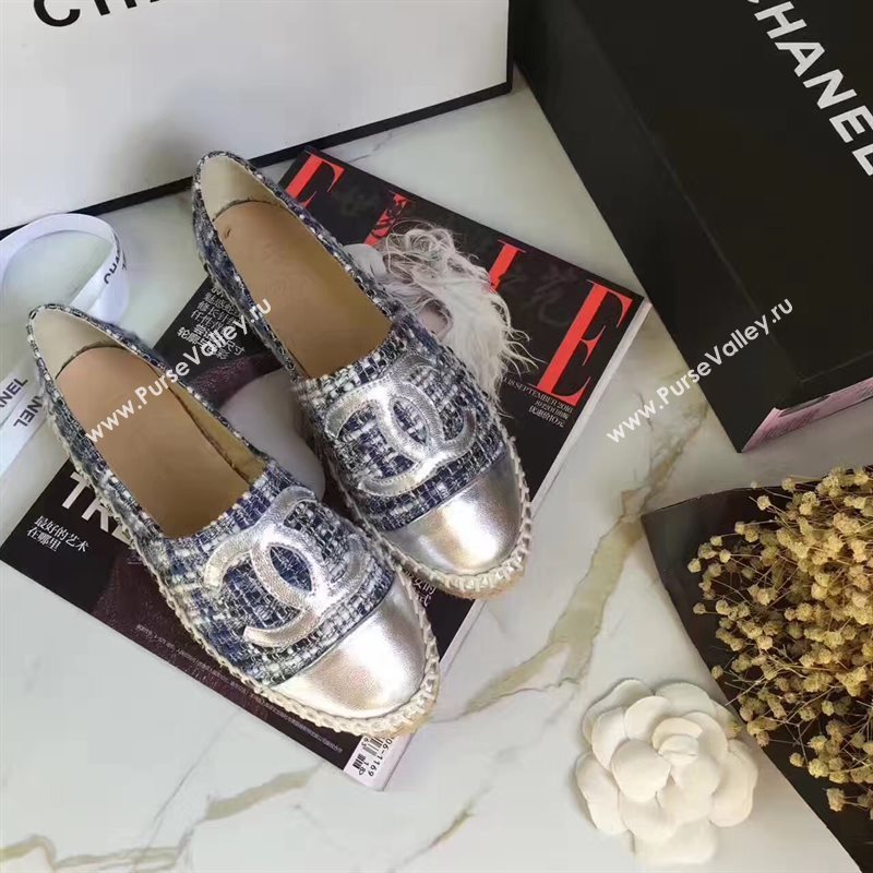 Chanel lambskin silver flat shoes 3922