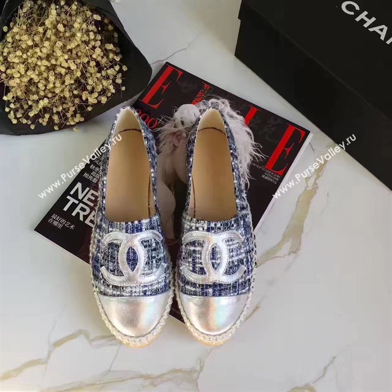 Chanel lambskin silver flat shoes 3922