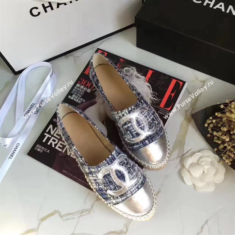 Chanel lambskin silver flat shoes 3922