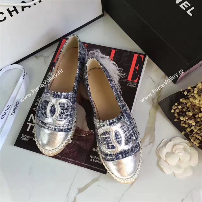 Chanel lambskin silver flat shoes 3922