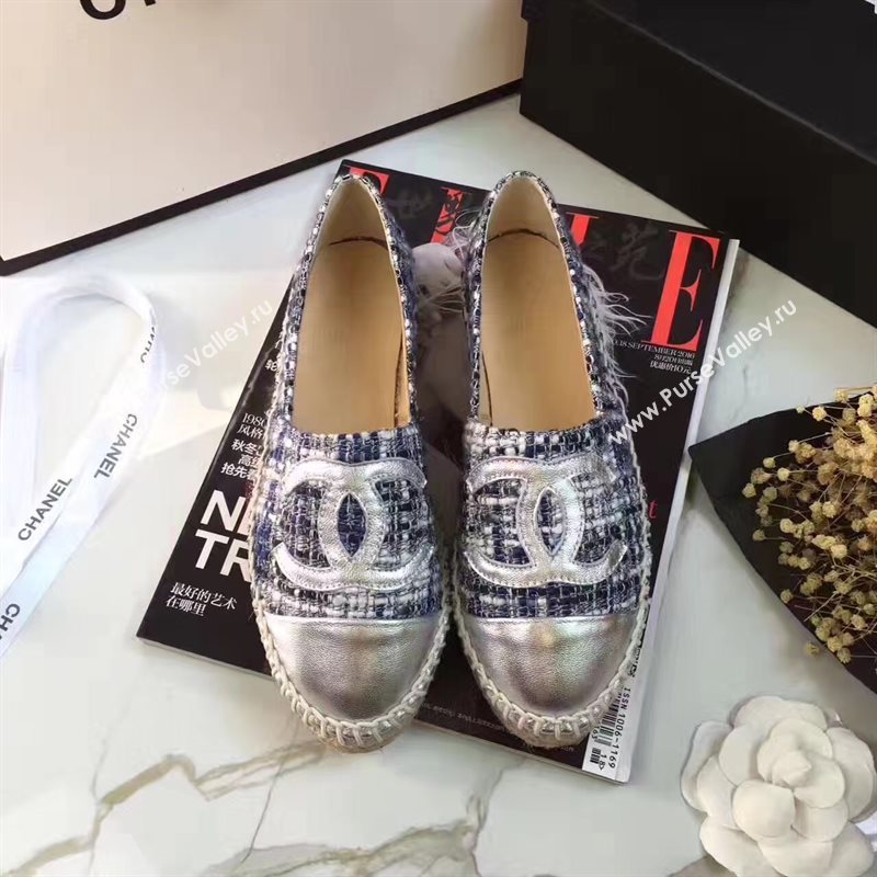 Chanel lambskin silver flat shoes 3922