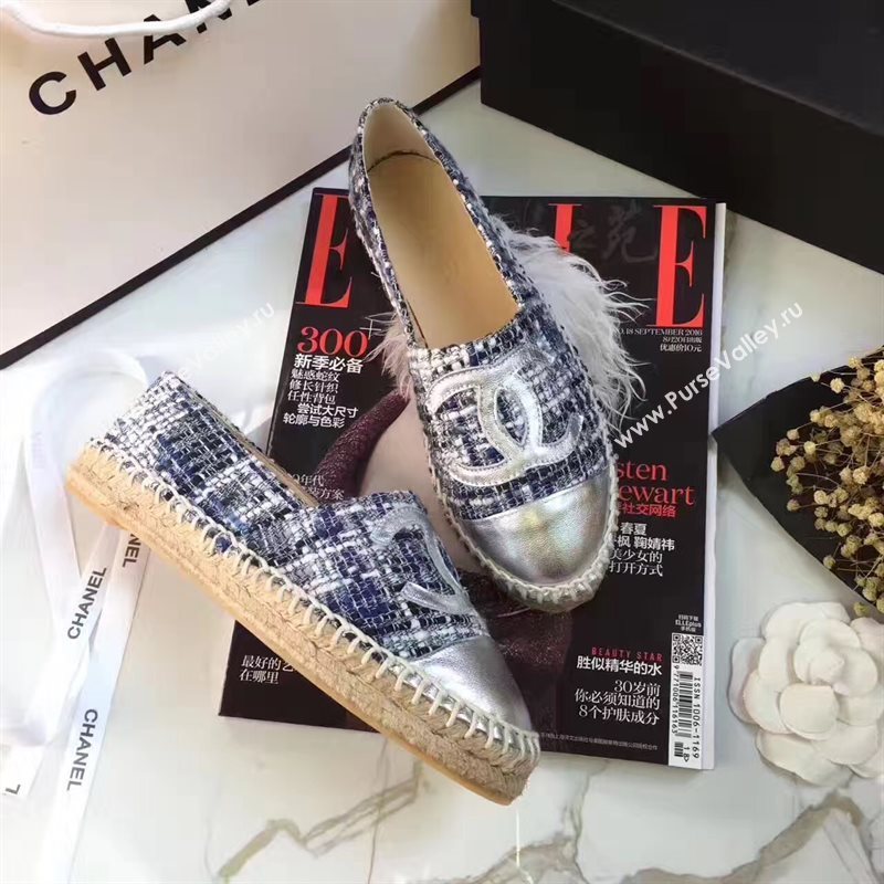 Chanel lambskin silver flat shoes 3922