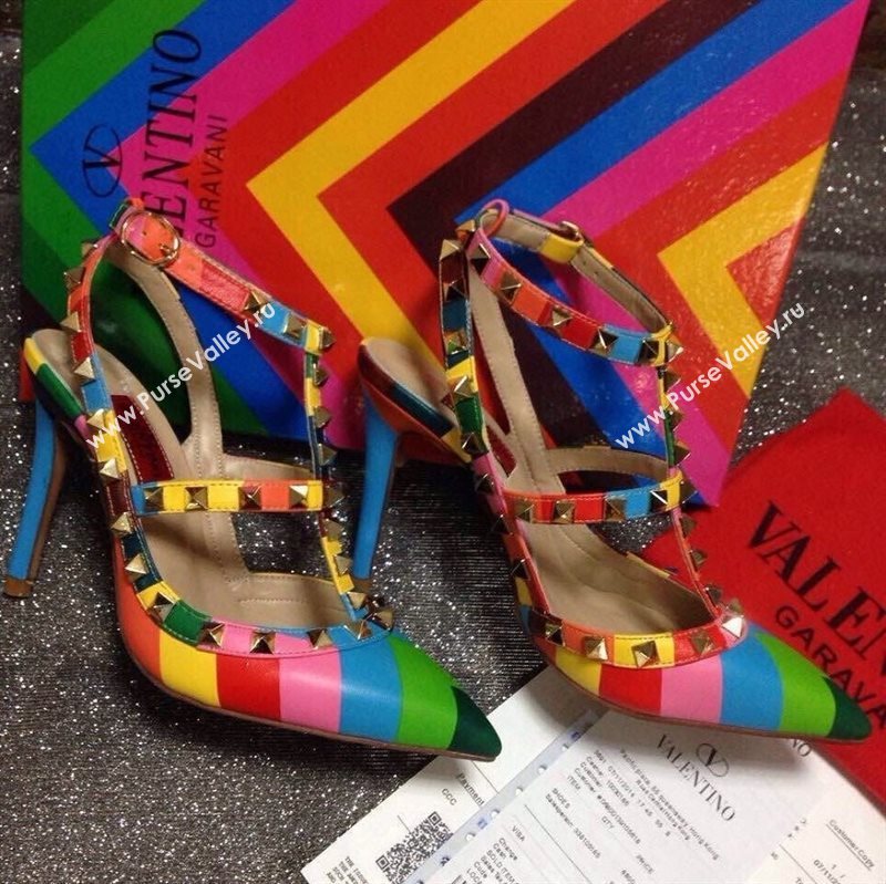 Valentino rainbow sandals stud heels shoes 4041
