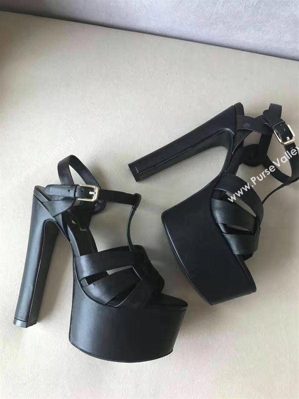 YSL tribute heels sandals smooth black calfskin shoes 4045