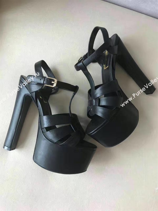 YSL tribute heels sandals smooth black calfskin shoes 4045