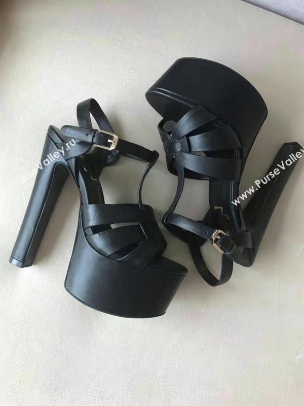 YSL tribute heels sandals smooth black calfskin shoes 4045