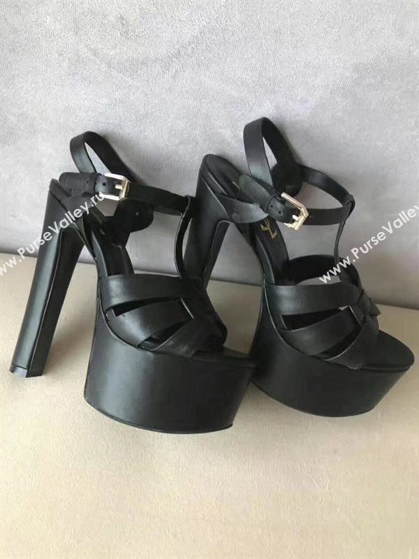 YSL tribute heels sandals smooth black calfskin shoes 4045