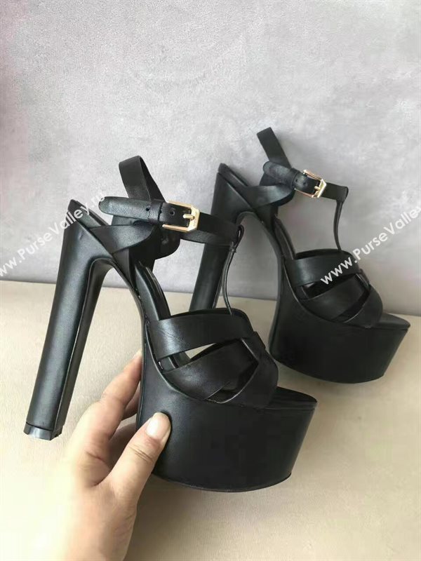 YSL tribute heels sandals smooth black calfskin shoes 4045