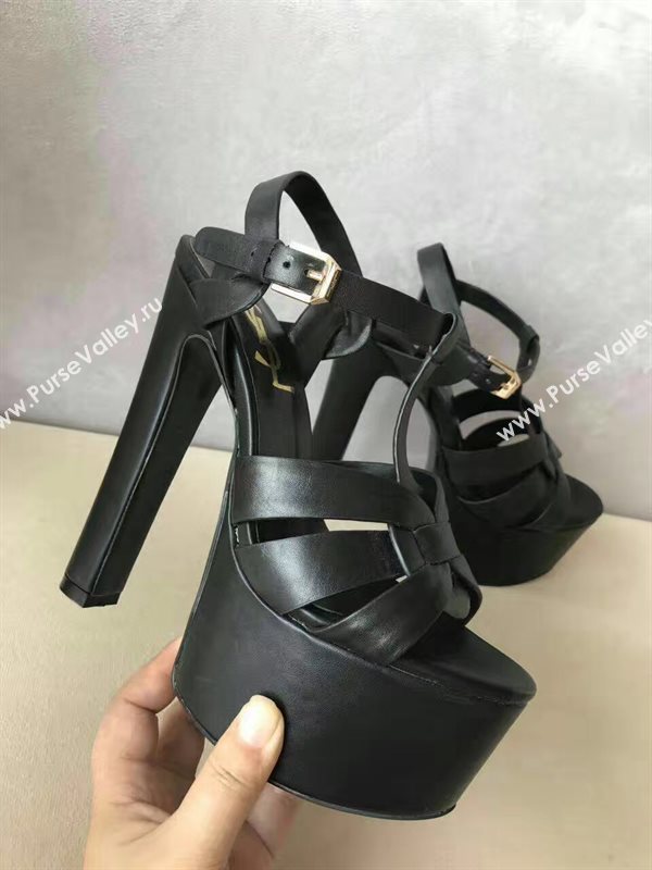 YSL tribute heels sandals smooth black calfskin shoes 4045