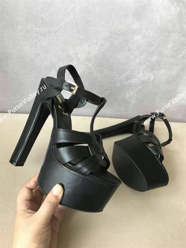 YSL tribute heels sandals smooth black calfskin shoes 4045