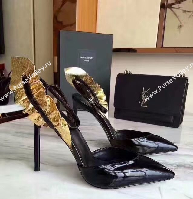 YSL heels sandals black gold v shoes 4067