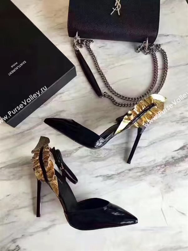 YSL heels sandals black gold v shoes 4067