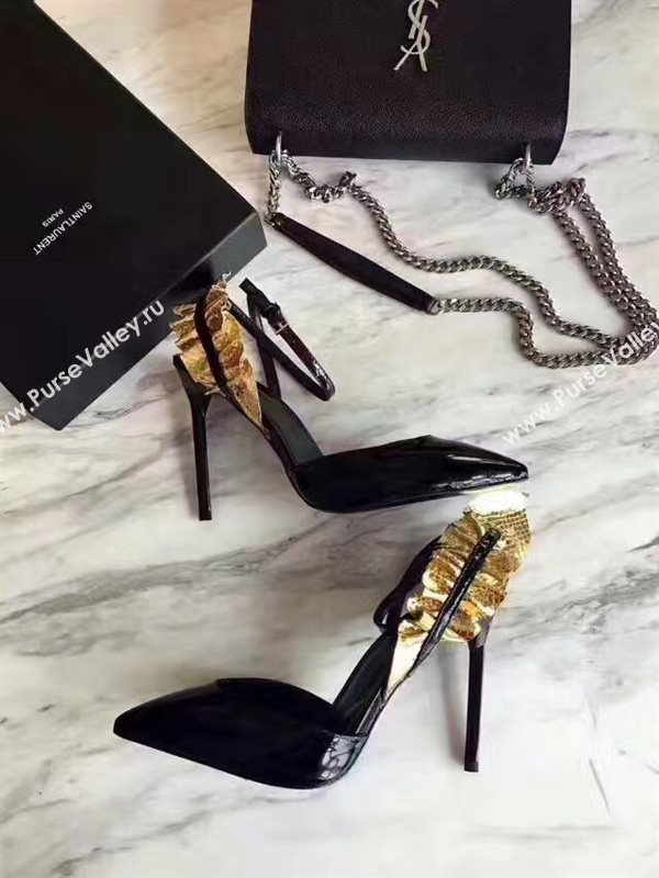 YSL heels sandals black gold v shoes 4067