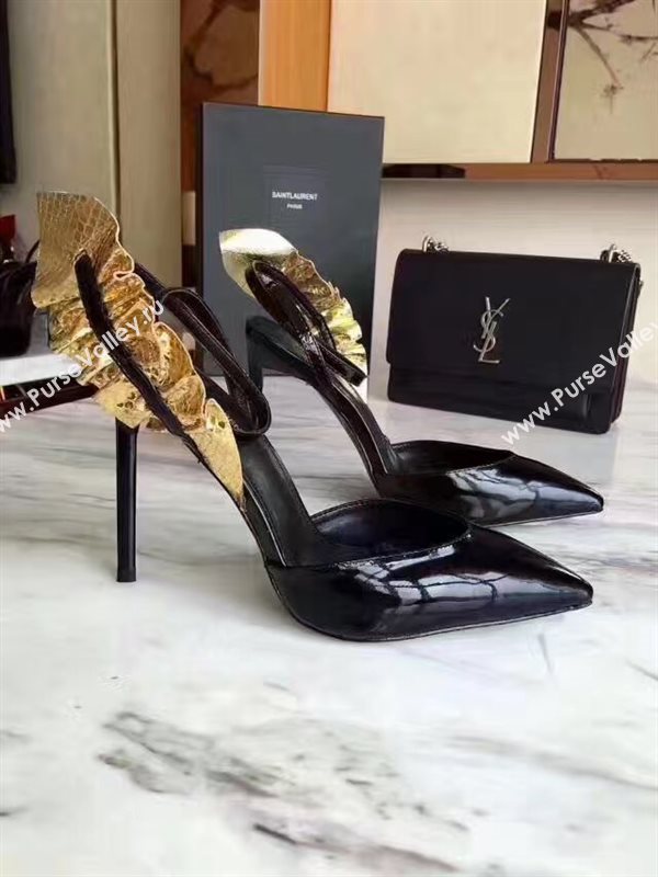 YSL heels sandals black gold v shoes 4067