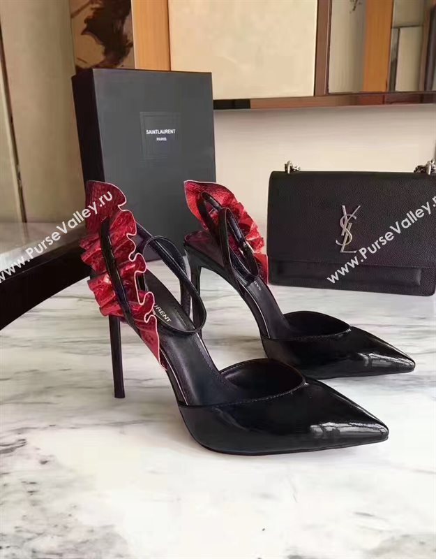 YSL heels sandals black wine v shoes 4069