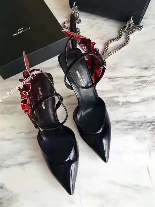 YSL heels sandals black wine v shoes 4069