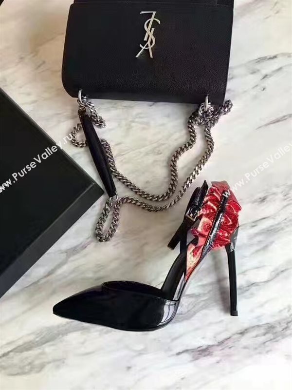 YSL heels sandals black wine v shoes 4069