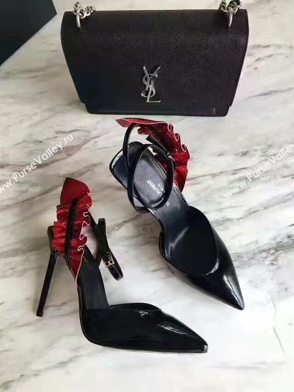 YSL heels sandals black wine v shoes 4069