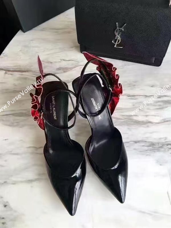 YSL heels sandals black wine v shoes 4069