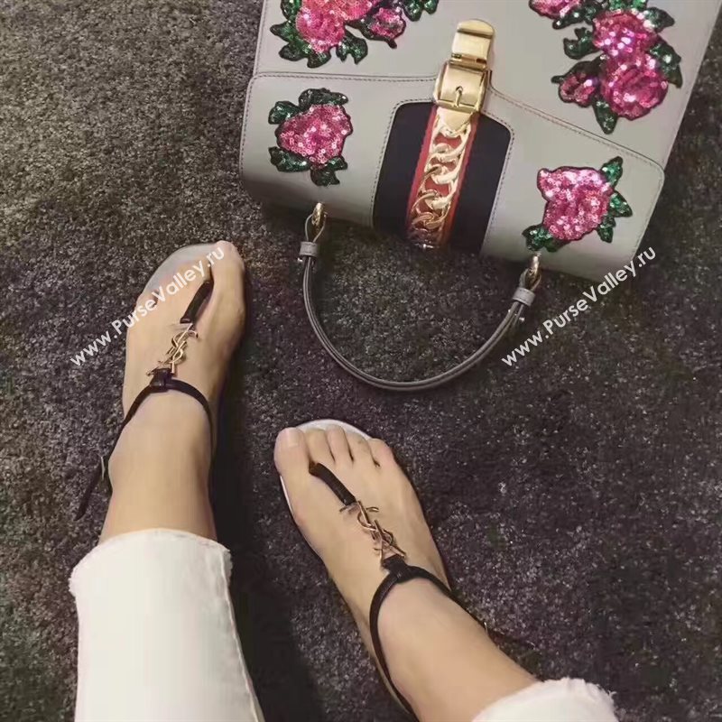 YSL flats black sandals shoes 4074