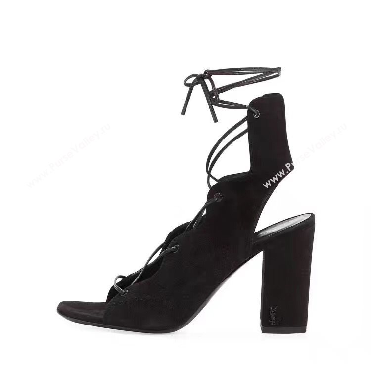 YSL heels sandals black suede shoes 4090