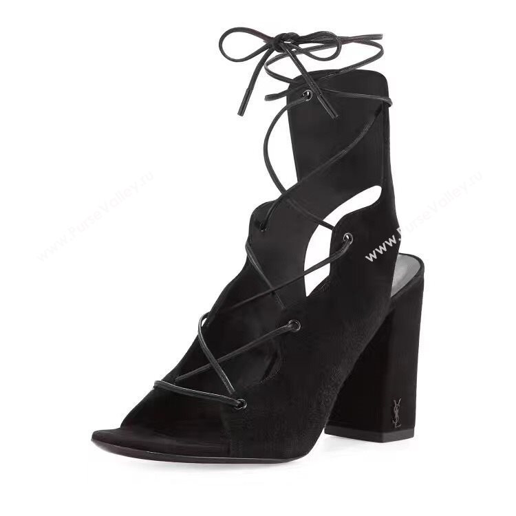 YSL heels sandals black suede shoes 4090