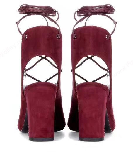 YSL heels sandals wine suede shoes 4091