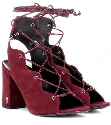 YSL heels sandals wine suede shoes 4091