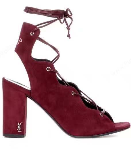 YSL heels sandals wine suede shoes 4091