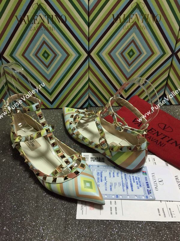 Valentino sandals flats stud tribute tri-color shoes 4008