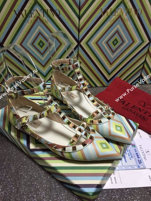 Valentino sandals flats stud tribute tri-color shoes 4008