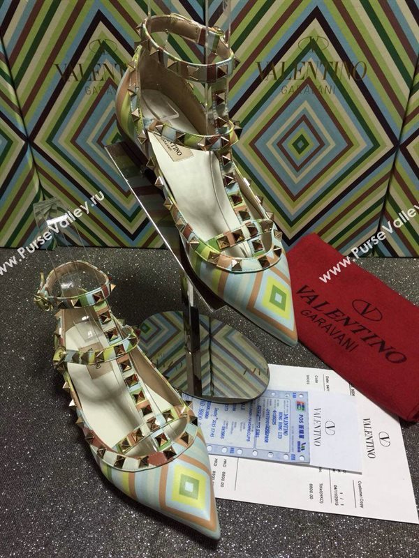 Valentino sandals flats stud tribute tri-color shoes 4008