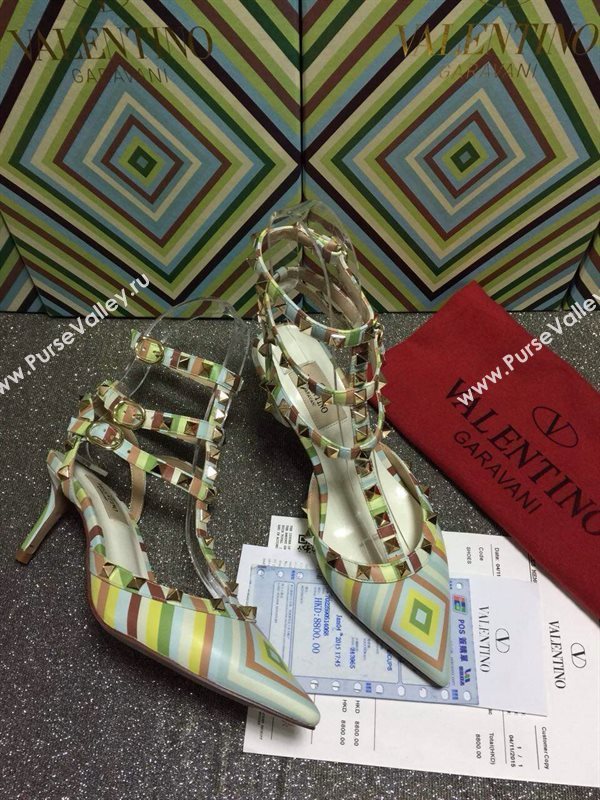 Valentino tribute tri-color sandals stud heels shoes 4009