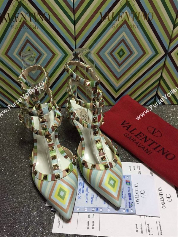 Valentino tribute tri-color sandals stud heels shoes 4009